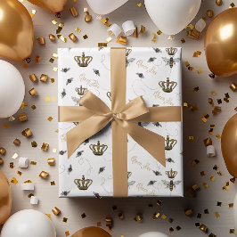 Papel De Presente Rainha Abelha Elegante Coroa Dourada Branca