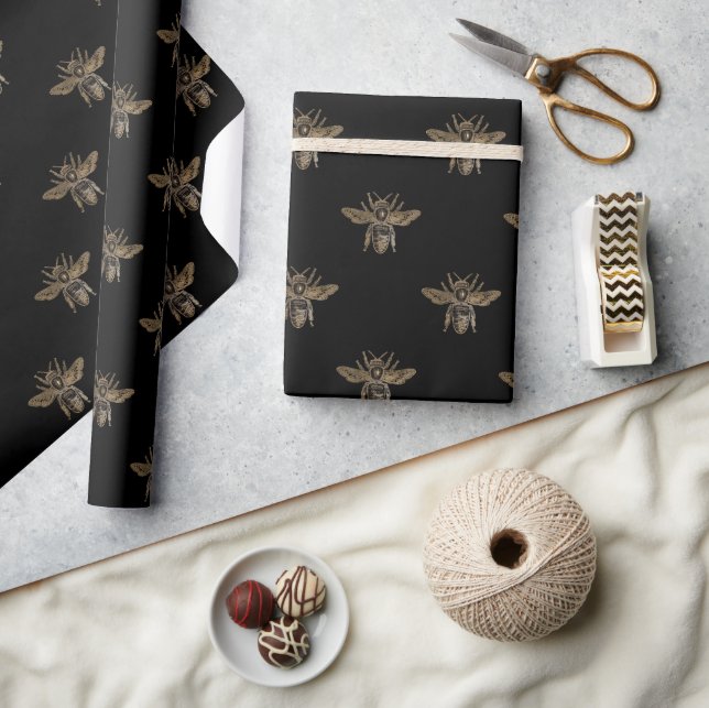 Papel De Presente Rainha Bee Black Dourada e presente elegante (Artesanato)