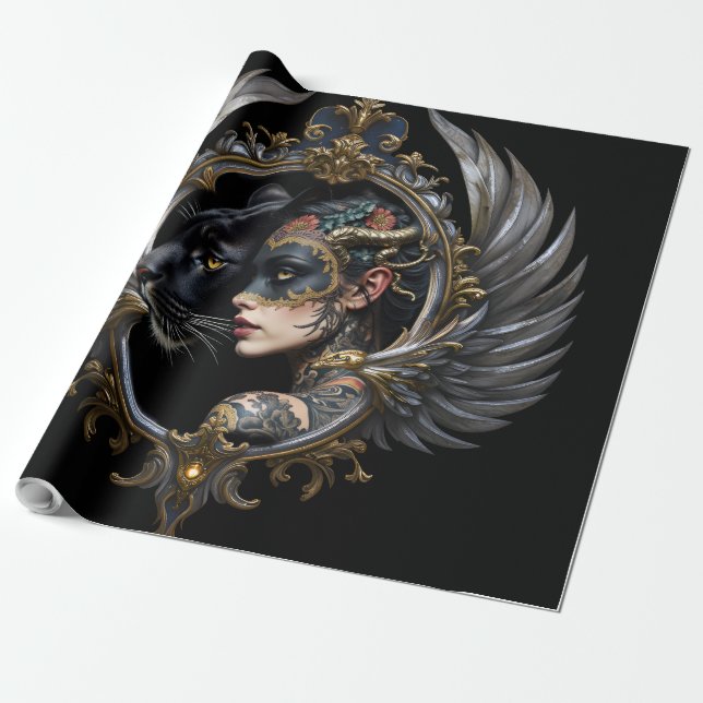 Papel De Presente Rainha das Sombras – Emblema do Espírito Pantera. (Desenrolado)