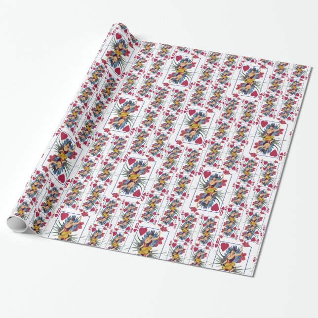 Papel De Presente Rainha de Copas e Flores (Desenrolado)
