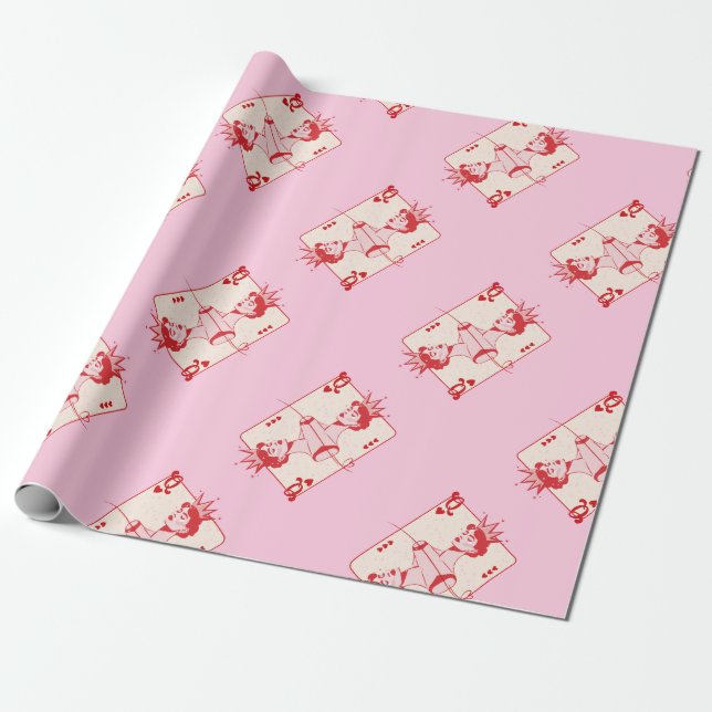 Papel De Presente Rainha de Copas Vermelha e Rosa  (Desenrolado)