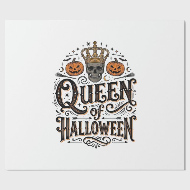 Papel De Presente Rainha do Halloween Camisa de Abóbora de Caveira V (Aberto)