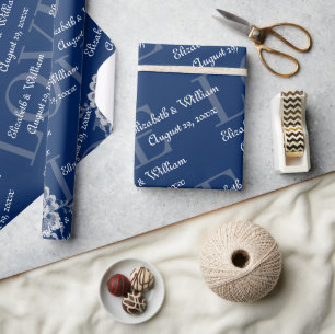 Papel De Presente Raios Florais Elegantes no Casamento Azul Marinho