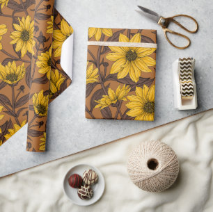 Papel De Presente Raízes solares, girassol selvagem, amarelo e casta