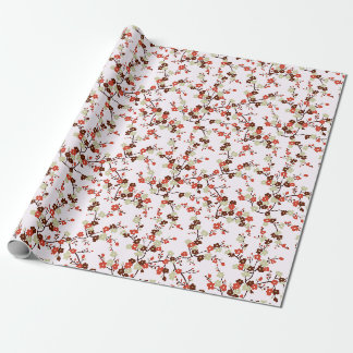 Papel De Presente Ramais de flores vermelhas pequenas em padrão flor
