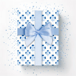 Papel De Presente Ramalhete em Porcelana Azul
