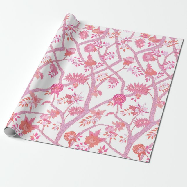 Papel De Presente Ramificação de Pênia Rosa e Laranja (Desenrolado)