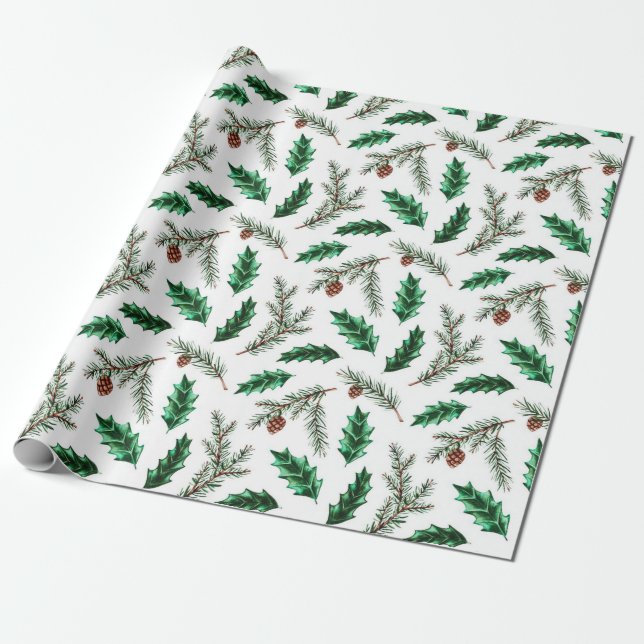 Papel De Presente Ramificações Cone & Pine (Desenrolado)