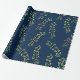 Papel De Presente Ramificações de Berry Vermelho e Verde Azul