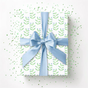 Papel De Presente Raminho de Fruta em Slate e Verde