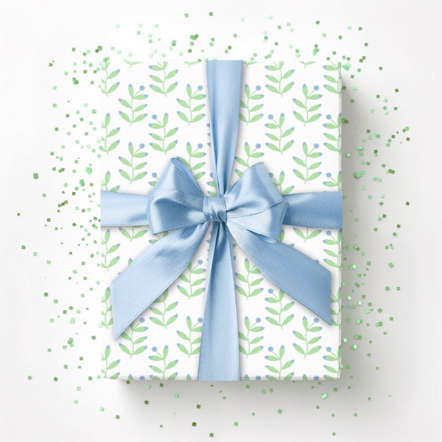 Papel De Presente Raminho de Fruta em Slate e Verde (Criador carregado)