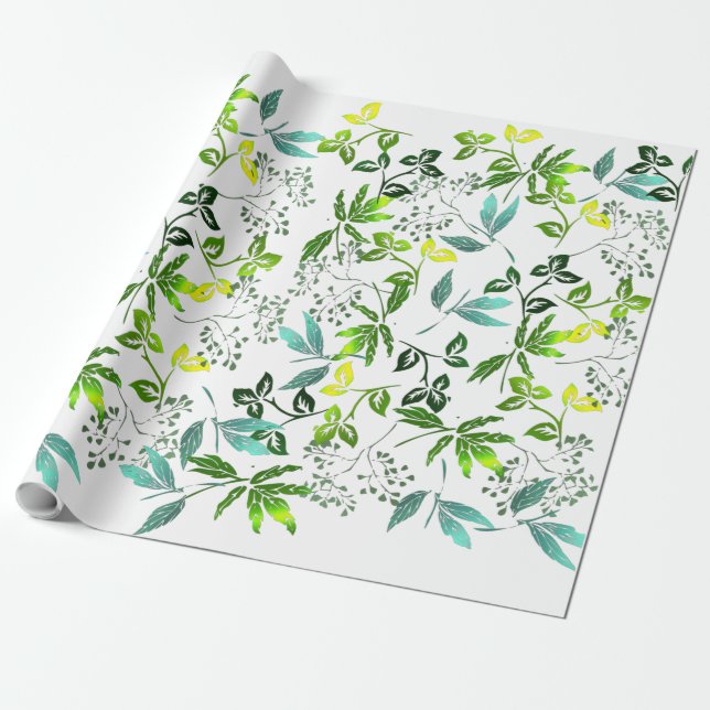 Papel De Presente Raminhos Botânicos Verdes (Desenrolado)