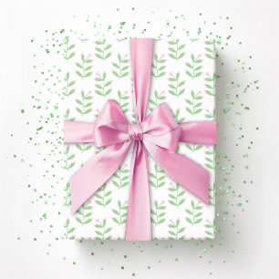 Papel De Presente Raminhos de Frutas em Rosa e Verde
