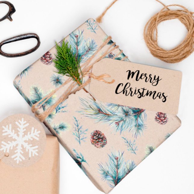 Papel De Presente Raminhos de Pinha em Aquarela Kraft Natal (Criador carregado)