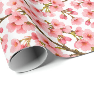 Papel De Presente Ramo de Flor de Cerejeira Rosa Padrão