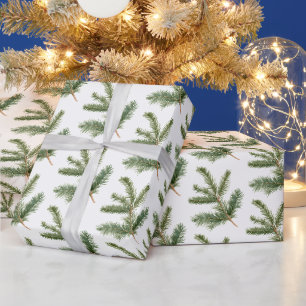 Papel De Presente Ramos de árvore de pinheiro verde branco de Natal