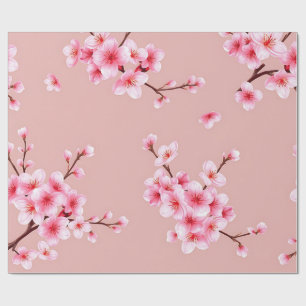 Papel De Presente Ramos de Flor de Cerejeira Rosa Padrão