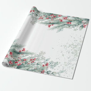 Papel De Presente Ramos de pinheiro bagas feriado