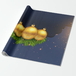 Papel De Presente Ramos de Pinheiro Bolas de Natal