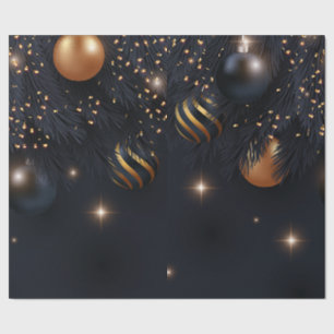 Papel De Presente Ramos de Pinheiro, Bolas de Natal Pretas