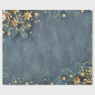 Papel De Presente Ramos de pinheiro de Natal, flores, estrelas