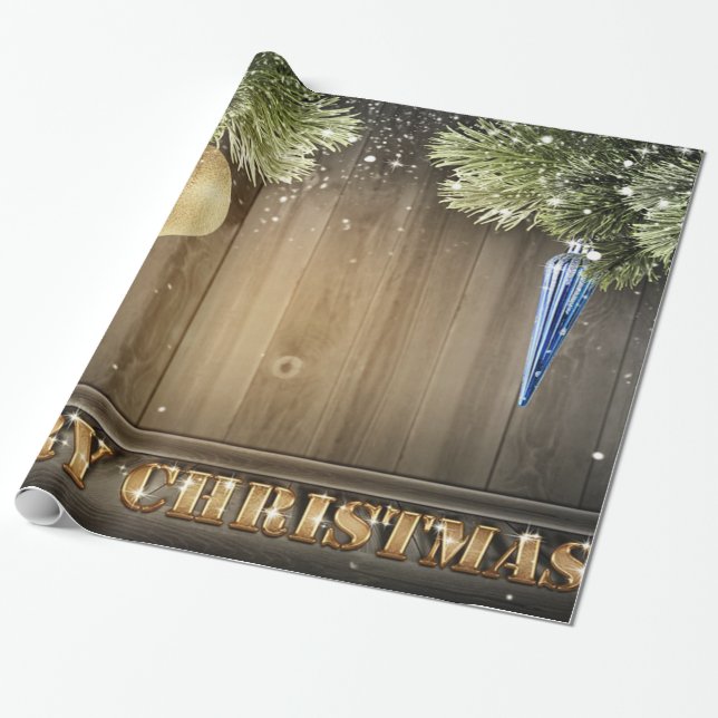 Papel De Presente Ramos de Pinheiro,Enfeites,Madeira Natal (Desenrolado)