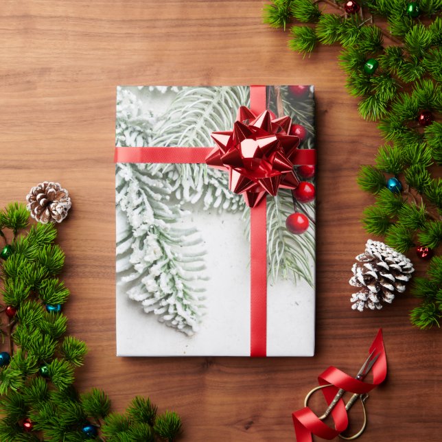 Papel De Presente Ramos de Pinheiro Neve Natal (Presente de Natal)