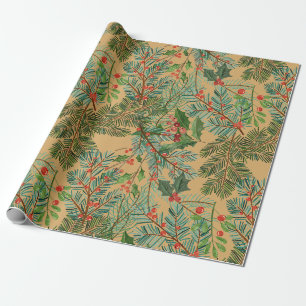Papel De Presente Ramos de Spruce e padrão de Natal de Omella Wrapp