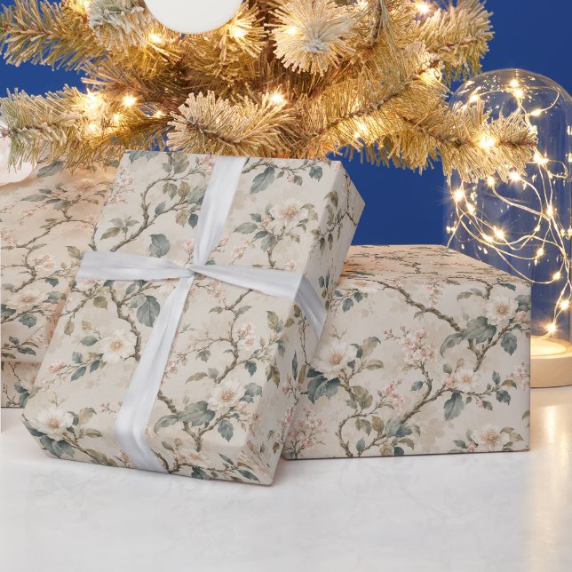 Papel De Presente Ramos Floridos Assimétricos Sofisticados (Feriados)