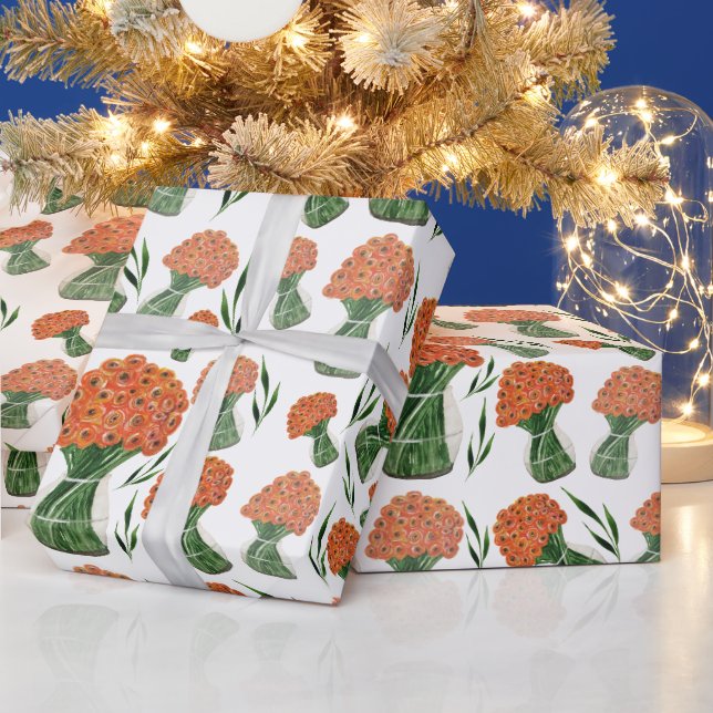 Papel De Presente Ranunculus Italiano Laranja Aquarela (Feriados)