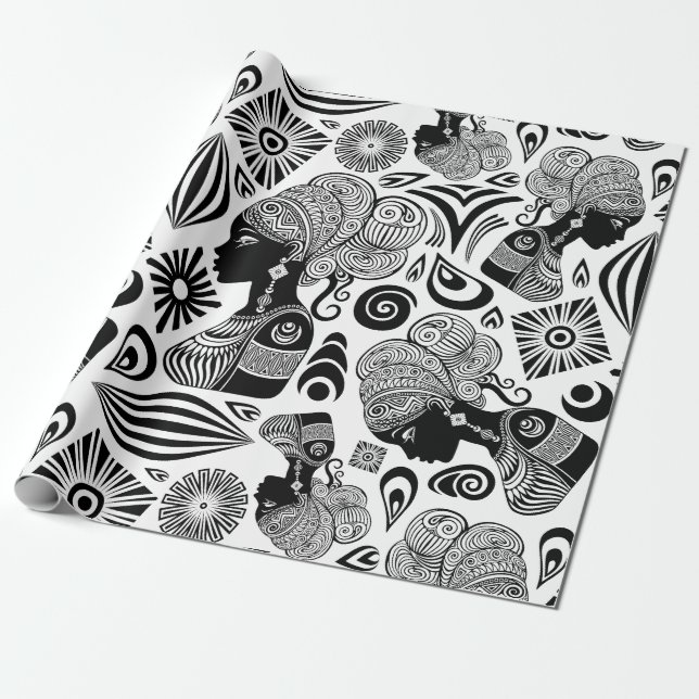 Papel De Presente Rapariga africana Retrato Tribal Tatuagem (Desenrolado)