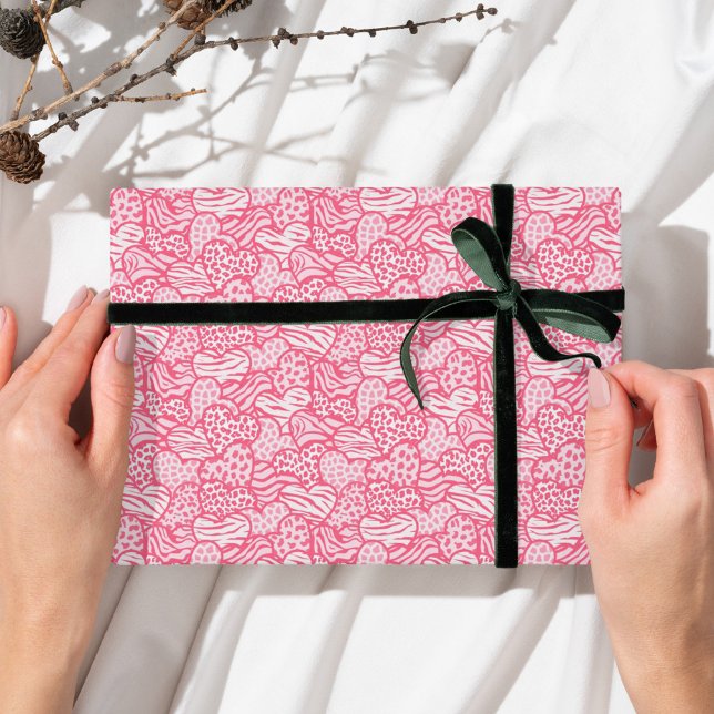 Papel De Presente Rapariga Blush Playful Animal Print Hearts (Criador carregado)