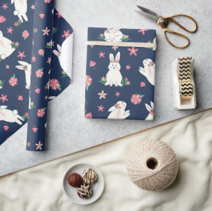 Papel De Presente Rapariga Bonita Coelhinho Coelho Moderno Azul Cor-