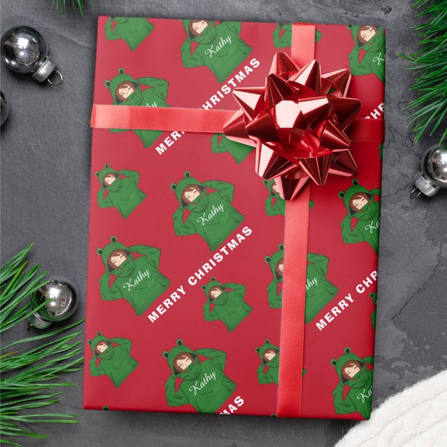 Papel De Presente Rapariga com Sapo Verde, Natal (Criador carregado)