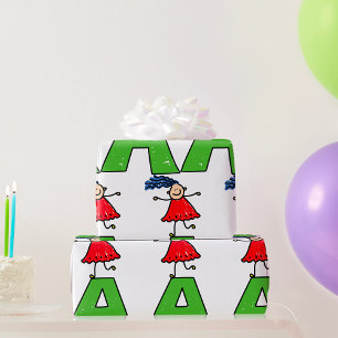 Papel De Presente Rapariga Dançando em Verde - Um Alfabeto Divertido