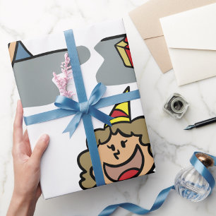 Papel De Presente Rapariga De Aniversário Com Presente