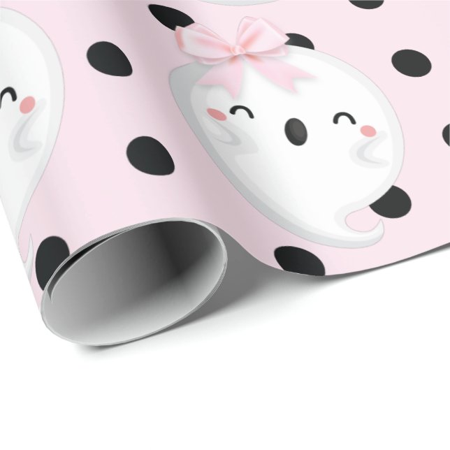 Papel De Presente Rapariga de Halloween Aniversário Rosa Bolinhas Ne (Ponta do rolo)