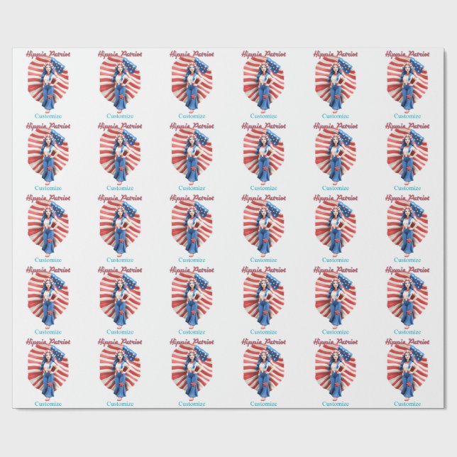 Papel De Presente Rapariga de Hippie Patriótica Thunder_Cove (Aberto)