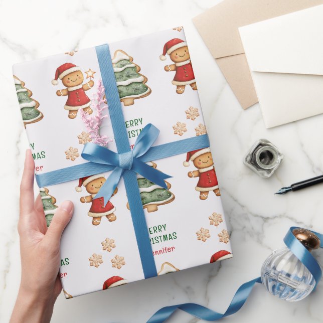 Papel De Presente Rapariga de Pão de Natal Personalizada (Presentear)