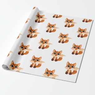 Papel De Presente Rapariga de Raposa Florestal Fofo em Fundo Branco