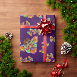 Papel De Presente Rapariga Nas Asas Da Borboleta