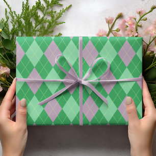 Papel De Presente Rapariga-Padrão de Estilo Verde e Roxo Elegante