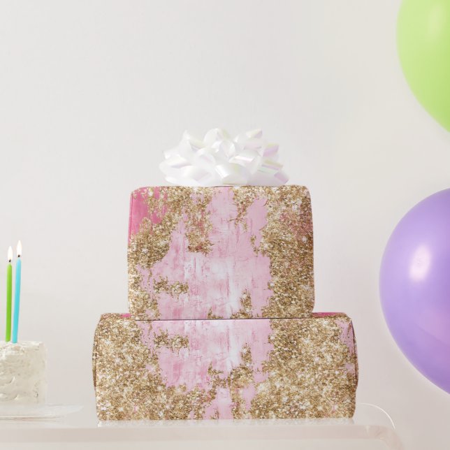 Papel De Presente Rapariga Rosa Dourada, Aniversário da Glitter (Presentes para festas)