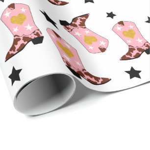 Papel De Presente Rapariga Rosa Moderna - Garota Rosa Boots Western 