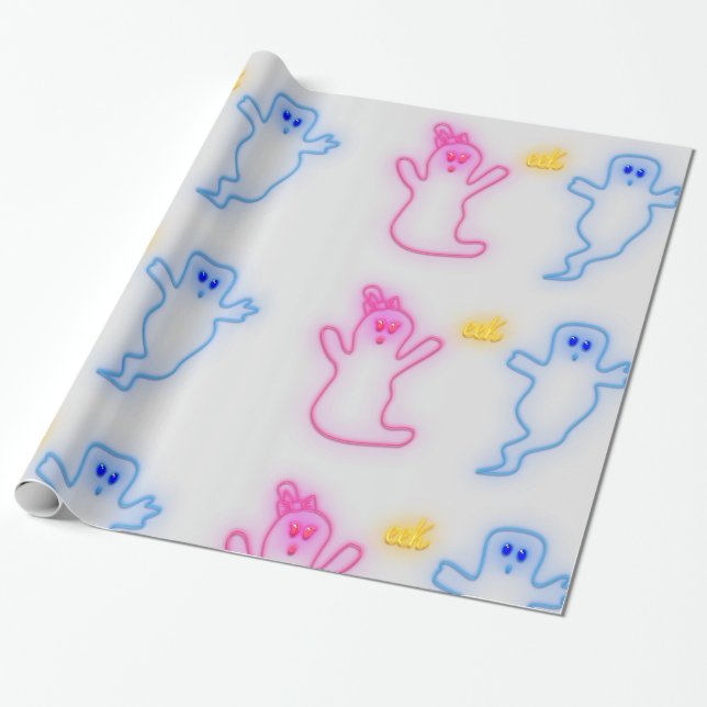 Papel De Presente Rapariga Rosa Rosa Cinza Azul Fantasma (Desenrolado)