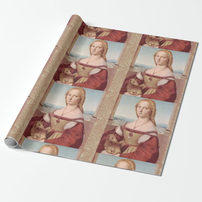 Papel De Presente Raphael Dama e o Unicórnio Arte Fina Clássica (Desenrolado)