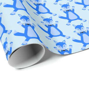 Papel De Presente Raposa-Bebê Azul-Bonita, Cuja Raposa É Patterada