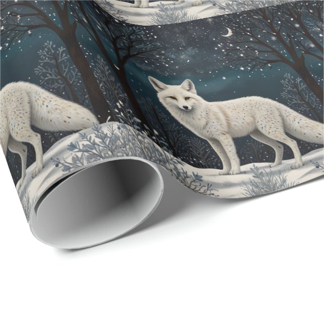 Papel De Presente Raposa branca de inverno retrô elegante (Ponta do rolo)