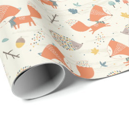 Papel De Presente Raposa-branca e porco-peluche com folhas de outono