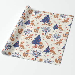 Papel De Presente Raposa de Arte Popular Escandinava na Árvore de N